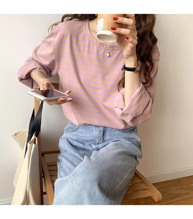 Striped Long Sleeve  T-shirt