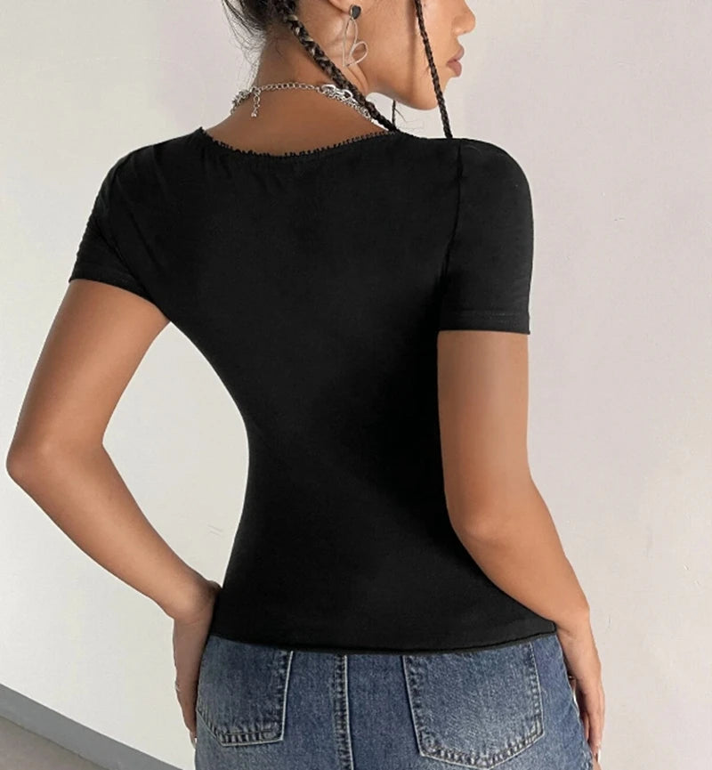 Trim Bow Square Collar Tops