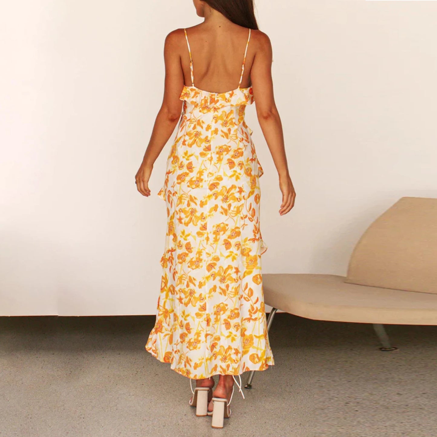 Yellow Flowers Ruffled Dress