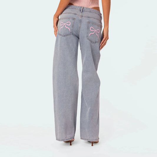 Casual Low Waist Straight Jeans