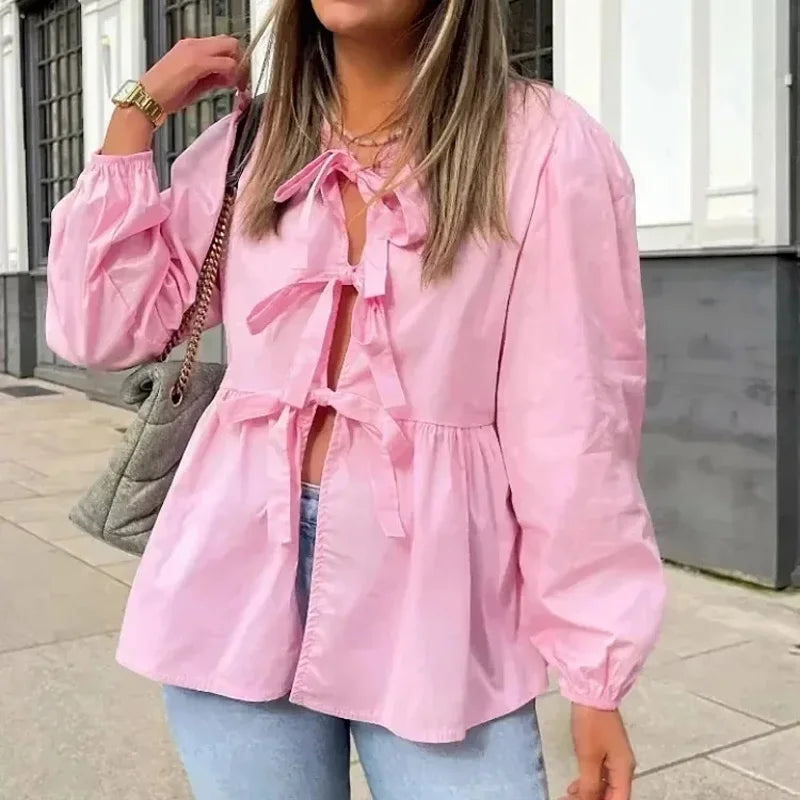 Solid Colors Bow Blouses