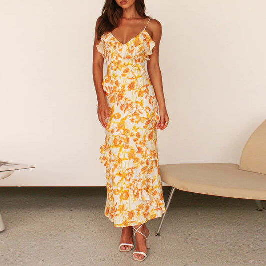 Yellow Flowers Ruffled Dress